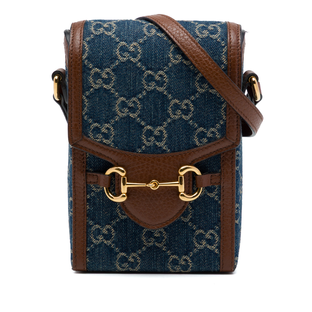 Pre-Loved Gucci Mini GG Denim Horsebit 1955 Crossbody